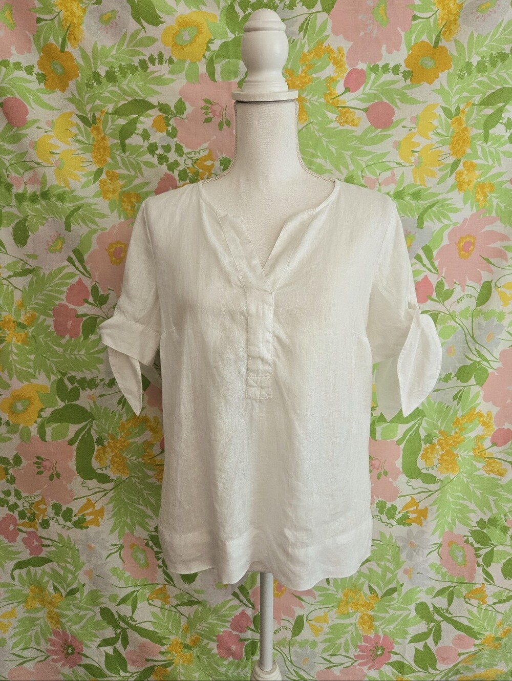 100% Linen Charter Clib Tie Sleeve Blouse